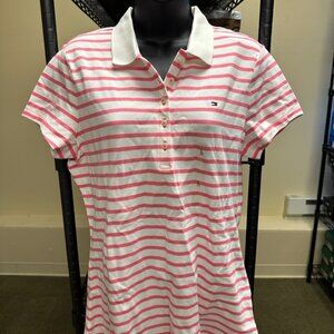 NWT! Tommy Hilfiger Women's White/Pink Polo Shirt Short Sleeve Size L